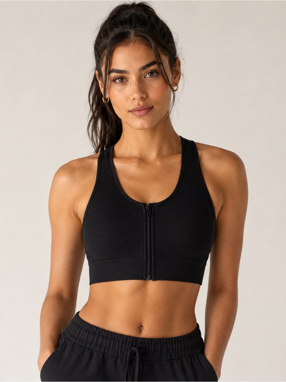 Pro-Fit Front-Zip Black Medium-Impact Sports Bra
